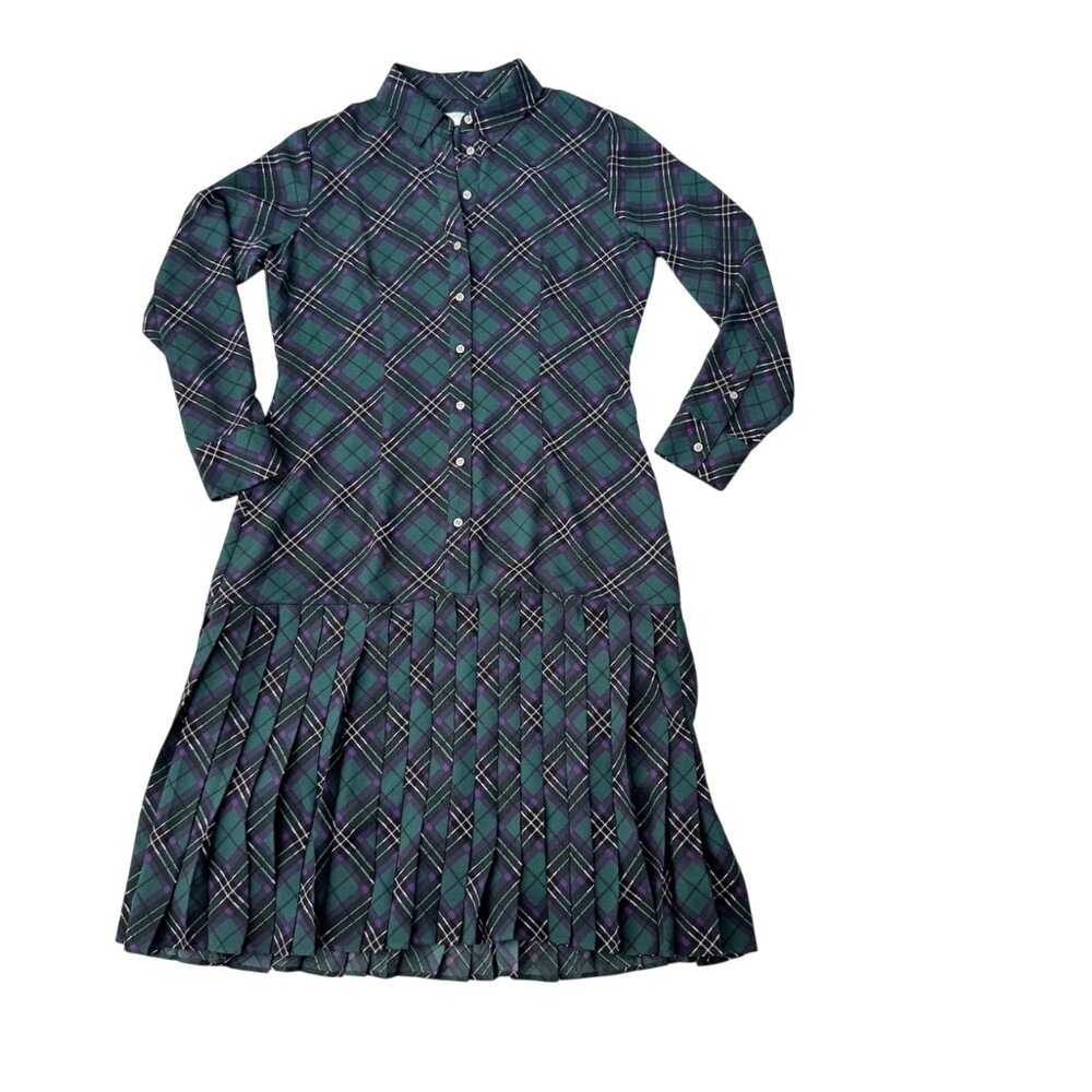 UNTUCKit Janice Plaid Shirt Dress Pleated Button Front Preppy Size 4 - Picture 6 of 12
